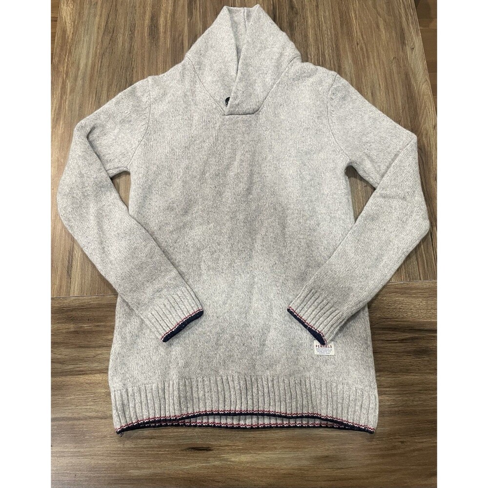 Penfield Grey 100% Lambswool Pullover Shawl Neck Cozy Long Sleeve Men Sz Medium